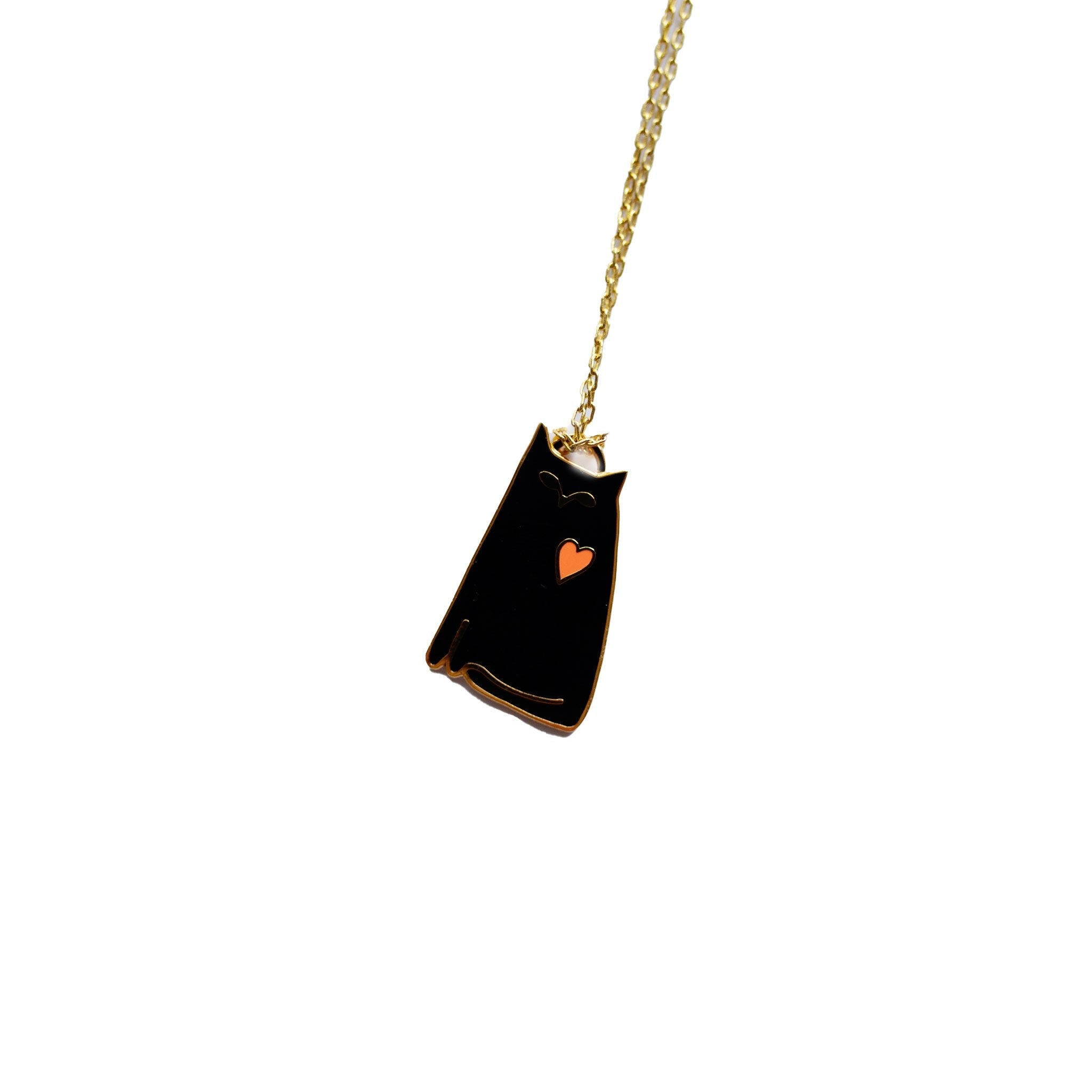 Yellow Owl Workshop: Black Cat w/Heart Necklace